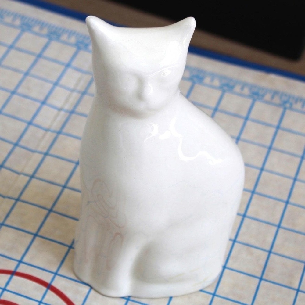 Vintage Kitty Cat Figurine Cream Glazed Porcelain Cat Lover Gift